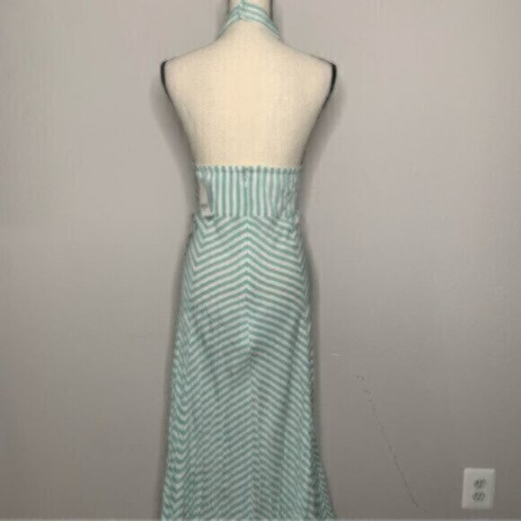 NWT New York & Company Sea Green & White Striped Halter Long Maxi Dress - Picture 11 of 14